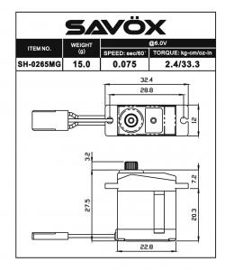 Servo numérique Savox SH-0265MG 15,0g - 2,4kgxcm