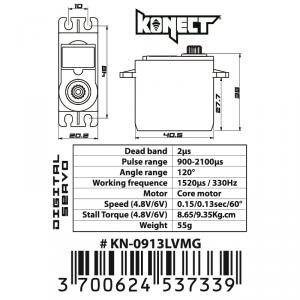 Servo Konect Digital 9KG-013S pignons métal