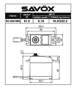 Servo numérique Savox SC-0251MG+ 61g - 16kgxcm