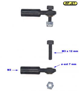 Chape à rotule V1 sans embout. M3/M3x12mm. 6 pièces